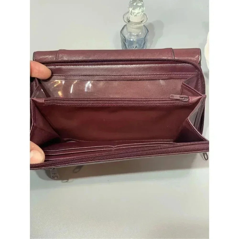 Vintage | Buxton Marble Glazed Velvet Cowhide Bifold Wallet Purse with zippered - Picture 4 of 9